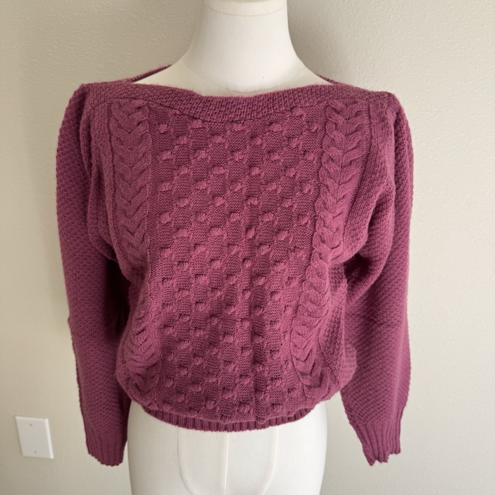 Vintage Mauve Dusty Pink Popcorn Sweater Mademoiselle Knitwear Cottagecore Sz M